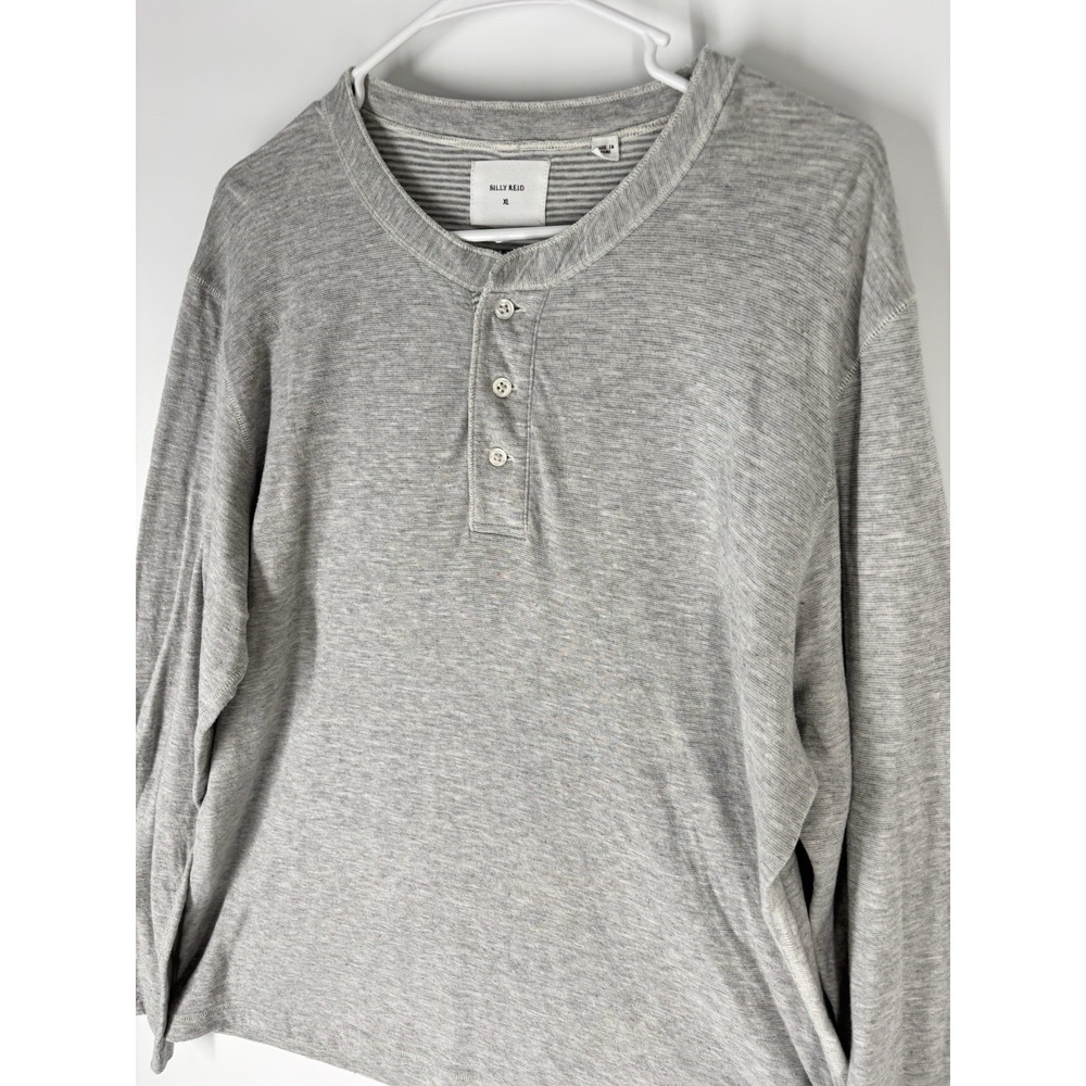Billy Reid Mens Long Sleeve Henley Size XL Heathered Light Gray Staple Logo Soft